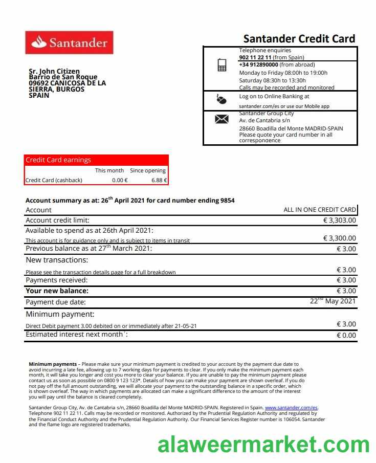 Spain Santander 1 page excel pdf